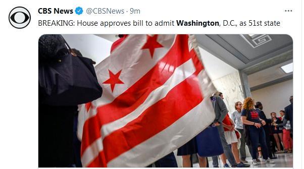 Fongming Cable: La Cámara de Representantes de los Estados Unidos acaba de aprobar la capital, Washington, Distrito de Columbia, como el estado número 51